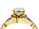 Yellow gold Emerald Cut Diamond with Amethyst side stone Halo Twist Band Solitaire Prong Setting Ring_28
