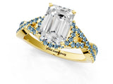 Yellow gold Emerald Cut Diamond with Aquamarine side stone Halo Twist Band Solitaire Prong Setting Ring_25