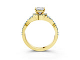 Yellow gold Emerald Cut Diamond with Aquamarine side stone Halo Twist Band Solitaire Prong Setting Ring_27