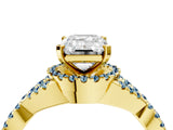 Yellow gold Emerald Cut Diamond with Aquamarine side stone Halo Twist Band Solitaire Prong Setting Ring_28