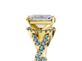 Yellow gold Emerald Cut Diamond with Aquamarine side stone Halo Twist Band Solitaire Prong Setting Ring_29