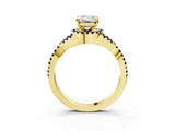 Yellow gold Emerald Cut Diamond with Blue Sapphire side stone Halo Twist Band Solitaire Prong Setting Ring_15