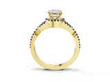 Yellow gold Emerald Cut Diamond with Blue Sapphire side stone Halo Twist Band Solitaire Prong Setting Ring_39