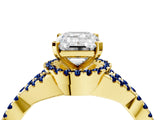 Yellow gold Emerald Cut Diamond with Blue Sapphire side stone Halo Twist Band Solitaire Prong Setting Ring_40
