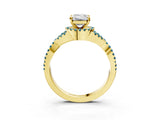 Yellow gold Emerald Cut Diamond with Blue Topaz side stone Halo Twist Band Solitaire Prong Setting Ring_27