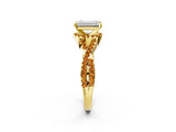 Yellow gold Emerald Cut Diamond with Citrine side stone Halo Twist Band Solitaire Prong Setting Ring_14