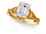 Yellow gold Emerald Cut Diamond with Citrine side stone Halo Twist Band Solitaire Prong Setting Ring_25