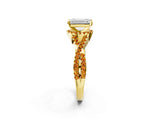 Yellow gold Emerald Cut Diamond with Citrine side stone Halo Twist Band Solitaire Prong Setting Ring_26