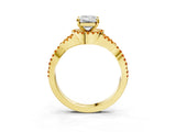 Yellow gold Emerald Cut Diamond with Citrine side stone Halo Twist Band Solitaire Prong Setting Ring_27