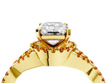 Yellow gold Emerald Cut Diamond with Citrine side stone Halo Twist Band Solitaire Prong Setting Ring_28