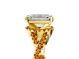 Yellow gold Emerald Cut Diamond with Citrine side stone Halo Twist Band Solitaire Prong Setting Ring_29