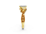 Yellow gold Emerald Cut Diamond with Citrine side stone Halo Twist Band Solitaire Prong Setting Ring_38