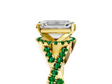 Yellow gold Emerald Cut Diamond with Emerald side stone Halo Twist Band Solitaire Prong Setting Ring_17