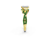 Yellow gold Emerald Cut Diamond with Emerald side stone Halo Twist Band Solitaire Prong Setting Ring_26