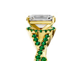 Yellow gold Emerald Cut Diamond with Emerald side stone Halo Twist Band Solitaire Prong Setting Ring_29