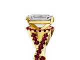 Yellow gold Emerald Cut Diamond with Garnet side stone Halo Twist Band Solitaire Prong Setting Ring_17