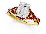 Yellow gold Emerald Cut Diamond with Garnet side stone Halo Twist Band Solitaire Prong Setting Ring_25