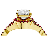 Yellow gold Emerald Cut Diamond with Garnet side stone Halo Twist Band Solitaire Prong Setting Ring_28