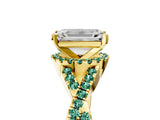 Yellow gold Emerald Cut Diamond with Green Sapphire side stone Halo Twist Band Solitaire Prong Setting Ring_17