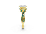 Yellow gold Emerald Cut Diamond with Green Sapphire side stone Halo Twist Band Solitaire Prong Setting Ring_26