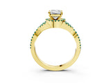 Yellow gold Emerald Cut Diamond with Green Sapphire side stone Halo Twist Band Solitaire Prong Setting Ring_27