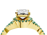 Yellow gold Emerald Cut Diamond with Green Sapphire side stone Halo Twist Band Solitaire Prong Setting Ring_28