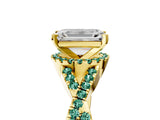 Yellow gold Emerald Cut Diamond with Green Sapphire side stone Halo Twist Band Solitaire Prong Setting Ring_29