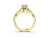Yellow gold Emerald Cut Diamond with Green Sapphire side stone Halo Twist Band Solitaire Prong Setting Ring_39