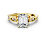 Yellow gold Emerald Cut Diamond with Milgrain Marquise and Bezel Accents on a Solitaire Band with Prong Setting_208