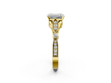 Yellow gold Emerald Cut Diamond with Milgrain Marquise and Bezel Accents on a Solitaire Band with Prong Setting_210