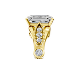 Yellow gold Emerald Cut Diamond with Milgrain Marquise and Bezel Accents on a Solitaire Band with Prong Setting_213