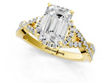 Yellow gold Emerald Cut Diamond with Moissanite side stone Halo Twist Band Solitaire Prong Setting Ring_25