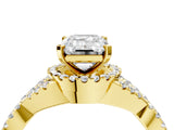 Yellow gold Emerald Cut Diamond with Moissanite side stone Halo Twist Band Solitaire Prong Setting Ring_28