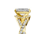 Yellow gold Emerald Cut Diamond with Moissanite side stone Halo Twist Band Solitaire Prong Setting Ring_29