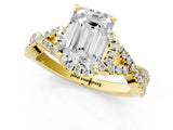 Yellow gold Emerald Cut Diamond with Moissanite side stone Halo Twist Band Solitaire Prong Setting Ring_37