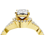Yellow gold Emerald Cut Diamond with Moissanite side stone Halo Twist Band Solitaire Prong Setting Ring_40