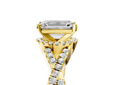Yellow gold Emerald Cut Diamond with Moissanite side stone Halo Twist Band Solitaire Prong Setting Ring_41