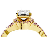 Yellow gold Emerald Cut Diamond with Morganite side stone Halo Twist Band Solitaire Prong Setting Ring_16