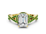 Yellow gold Emerald Cut Diamond with Peridot side stone Halo Twist Band Solitaire Prong Setting Ring_12