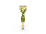 Yellow gold Emerald Cut Diamond with Peridot side stone Halo Twist Band Solitaire Prong Setting Ring_14