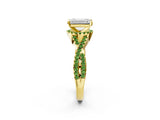Yellow gold Emerald Cut Diamond with Peridot side stone Halo Twist Band Solitaire Prong Setting Ring_26