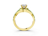 Yellow gold Emerald Cut Diamond with Peridot side stone Halo Twist Band Solitaire Prong Setting Ring_27
