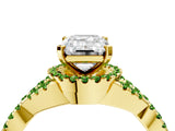 Yellow gold Emerald Cut Diamond with Peridot side stone Halo Twist Band Solitaire Prong Setting Ring_28