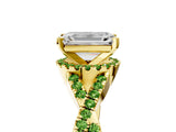 Yellow gold Emerald Cut Diamond with Peridot side stone Halo Twist Band Solitaire Prong Setting Ring_29