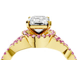 Yellow gold Emerald Cut Diamond with Pink Sapphire side stone Halo Twist Band Solitaire Prong Setting Ring_28