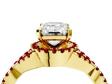 Yellow gold Emerald Cut Diamond with Ruby side stone Halo Twist Band Solitaire Prong Setting Ring_16