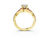 Yellow gold Emerald Cut Diamond with Ruby side stone Halo Twist Band Solitaire Prong Setting Ring_27