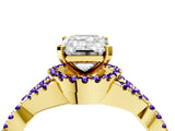Yellow gold Emerald Cut Diamond with Tanzanite side stone Halo Twist Band Solitaire Prong Setting Ring_28