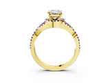 Yellow gold Emerald Cut Diamond with Tanzanite side stone Halo Twist Band Solitaire Prong Setting Ring_39