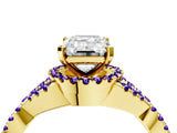 Yellow gold Emerald Cut Diamond with Tanzanite side stone Halo Twist Band Solitaire Prong Setting Ring_40